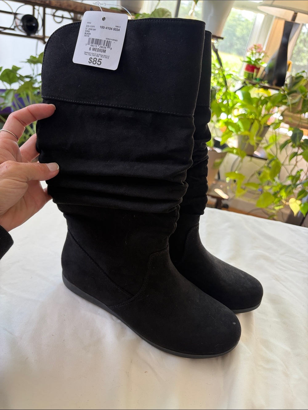 Classic Black Slouch Wedge Boots - Women's size 6 brand new